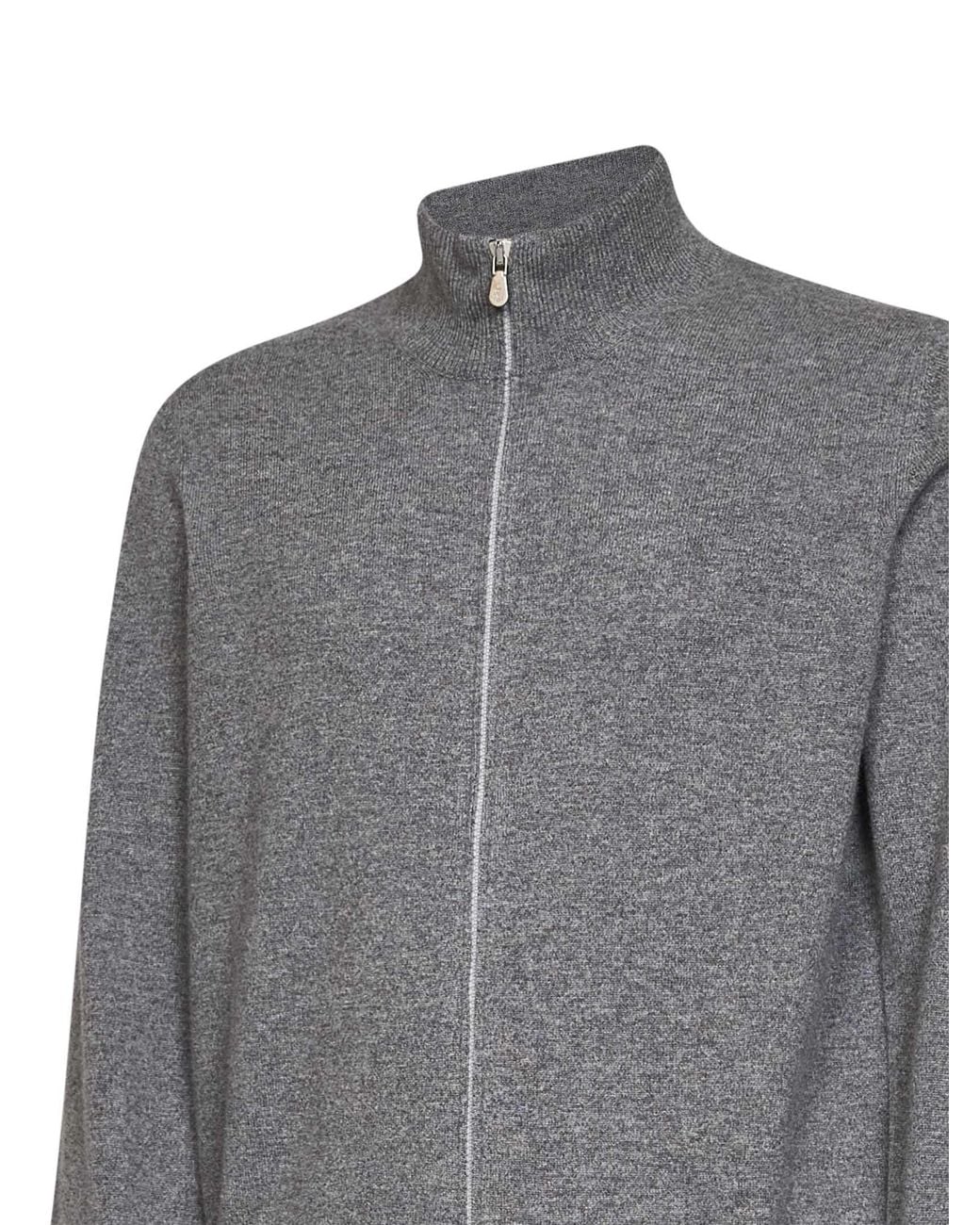 Brunello Cucinelli Gray Dark Cashmere Zip-Up High-Collar Cardigan for men