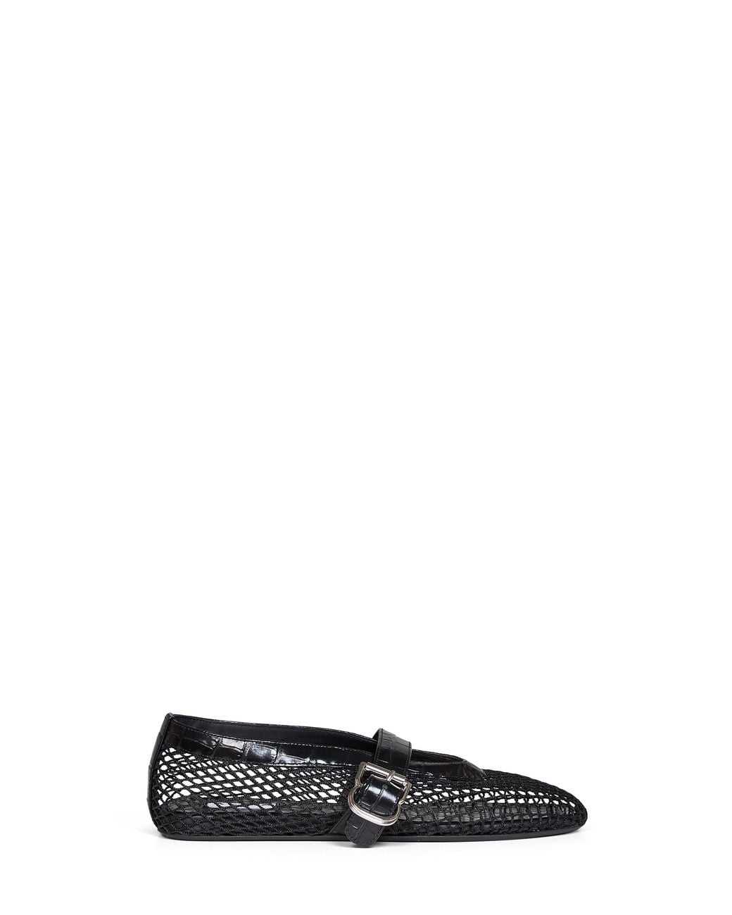 Alaïa Black Mesh And Crocodile-Embossed Leather Ballet Flats