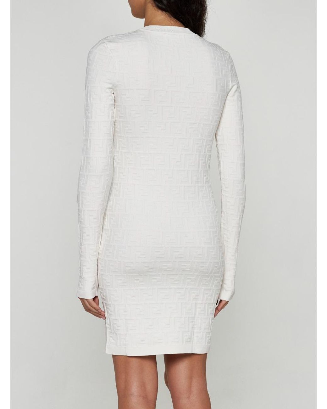 オールインワン・サロペット Fendi Ff Knit Mini Dress With Micro Motif Fendi Ff Motif Knit Mini Dress in White | Lyst