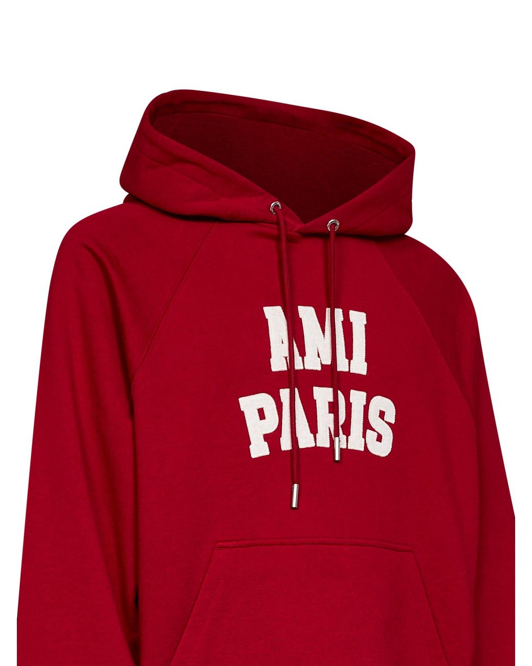 AMI Red Loopback Cotton Hoodie With Embroidery for men