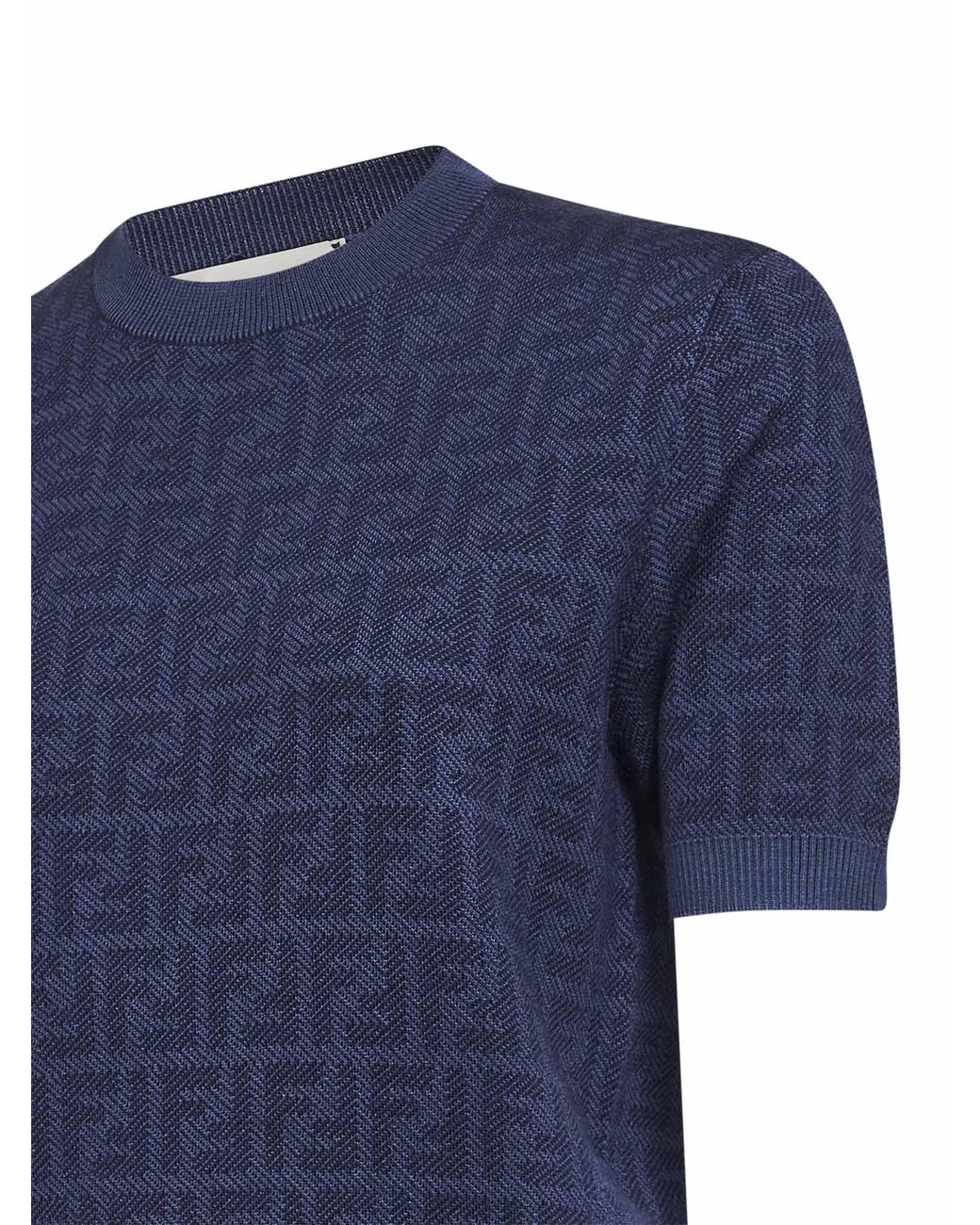 Fendi Blue Denim Ff Wool Crewneck Jumper