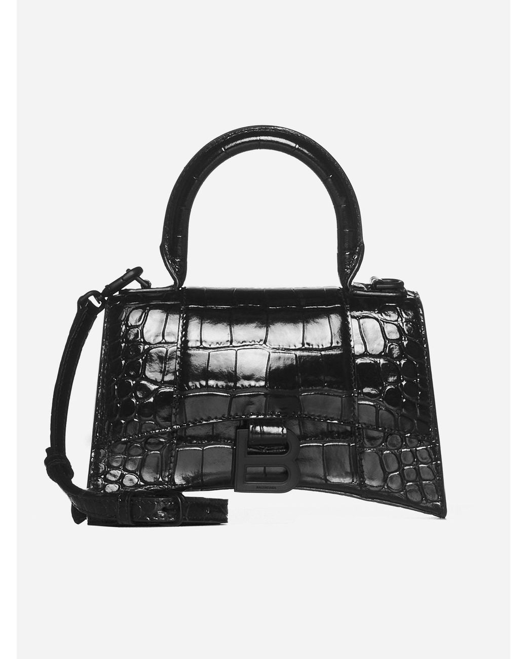 Balenciaga Hourglass Xs Crocodile-effect Leather Bag in Black | Lyst