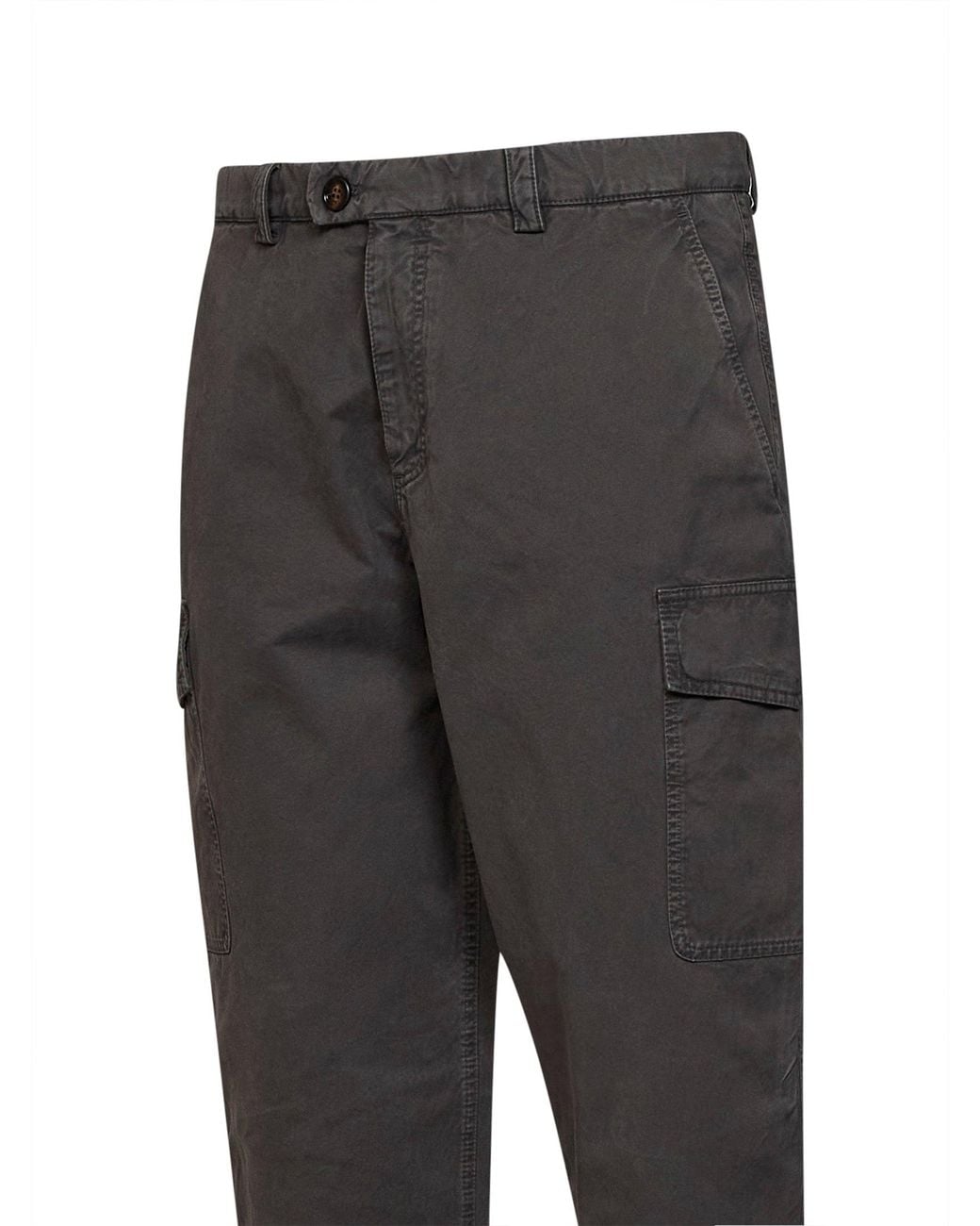 Brunello Cucinelli Gray Dark Peached Cotton Gabardine Cargo Trousers for men