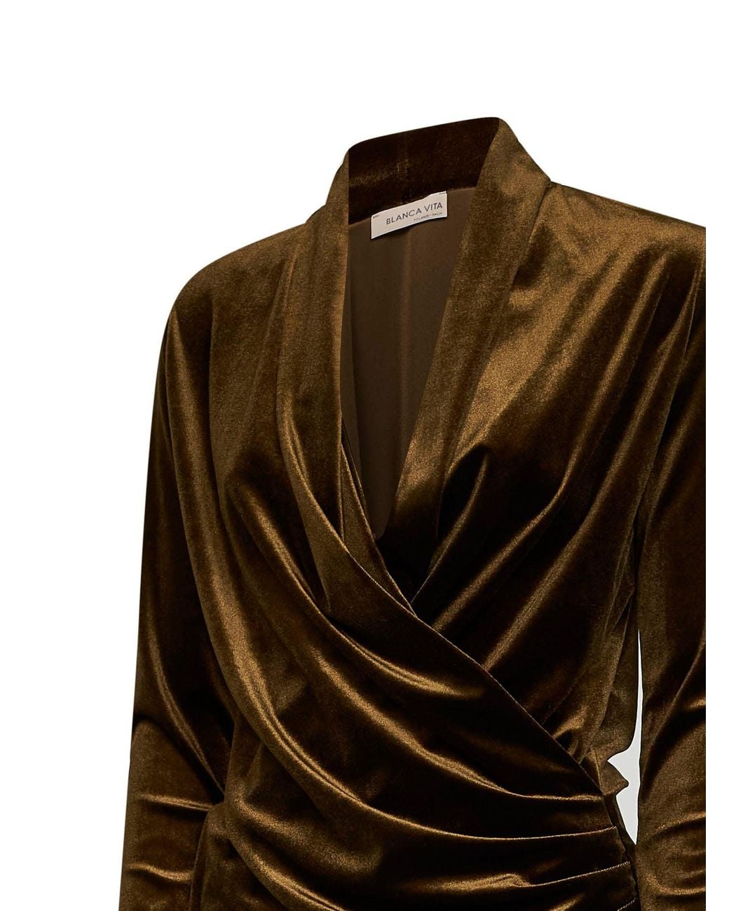 Blanca Vita Black Stretch Velvet Bajer Draped Wrap Blouse