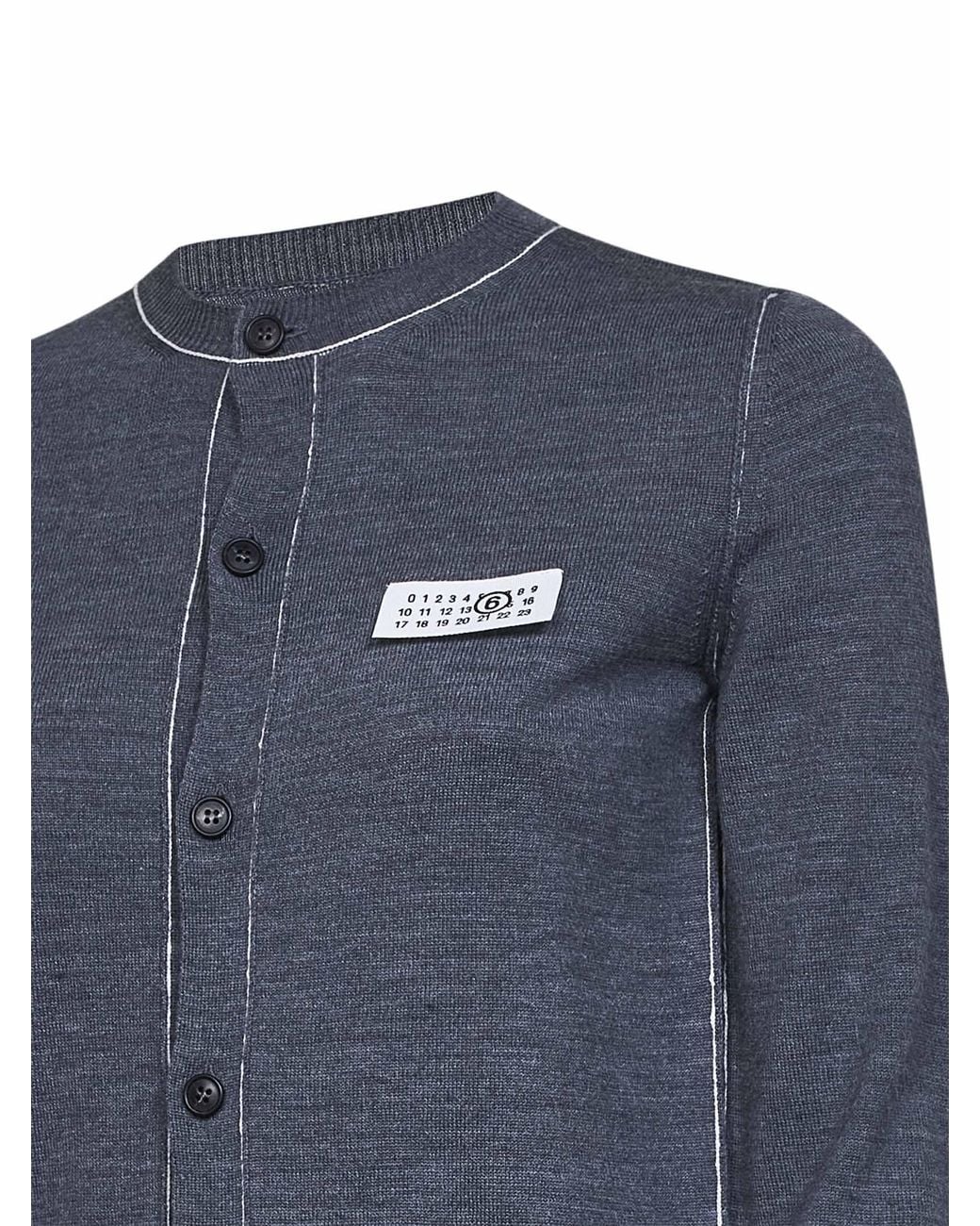 MM6 by Maison Margiela Blue Melange Wool Blend Cardigan With Contrasting Trims