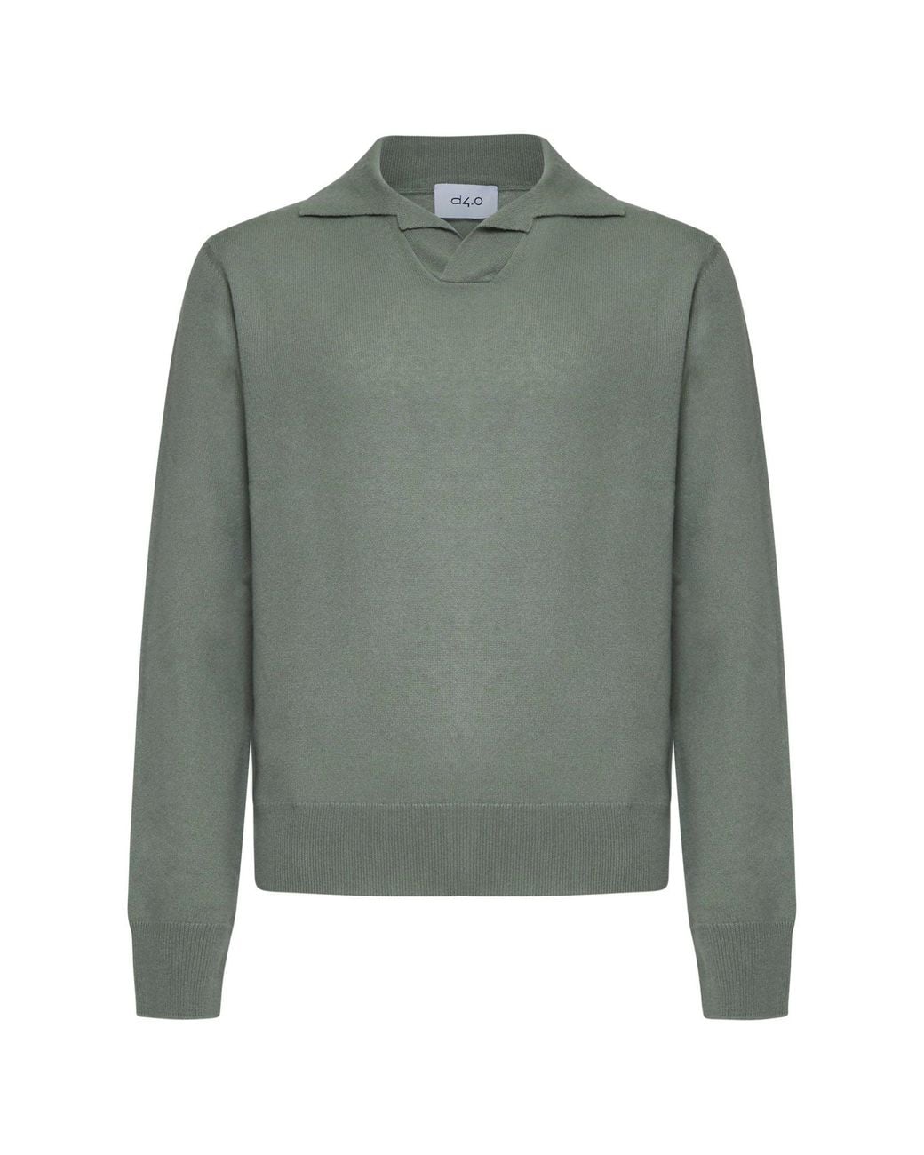 D 40 Green V-Neck Ribbed-Cuff Polo Shirt for men