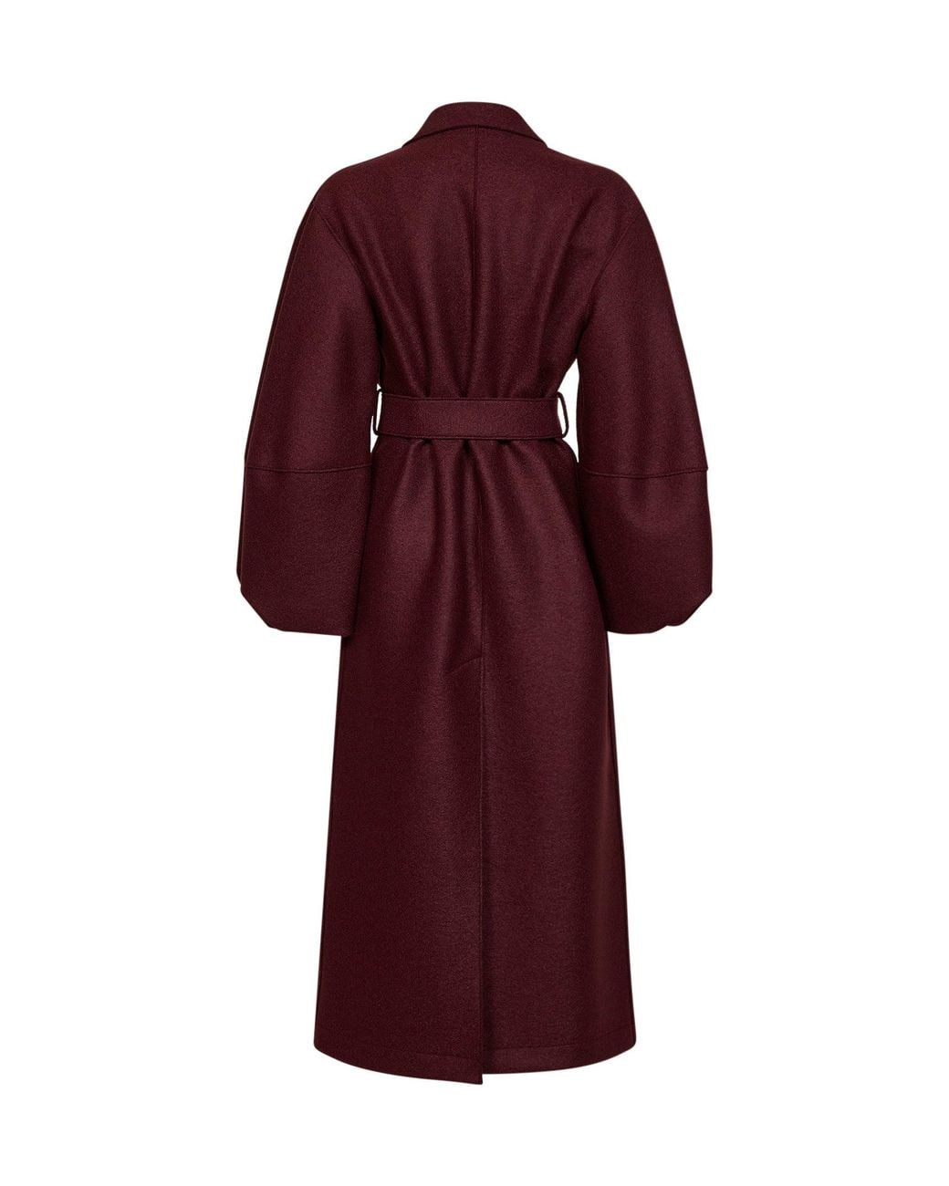 Harris Wharf London Red Cinabre Felted Wool Long Puff-Sleeves Belted Wrap Coat