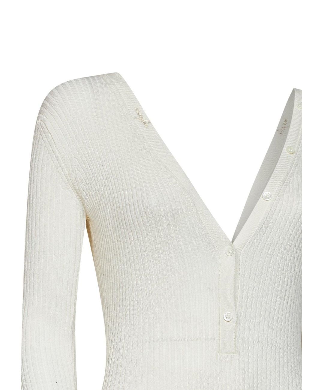 Mugler White Off- Ribbed Cotton Bodyshort