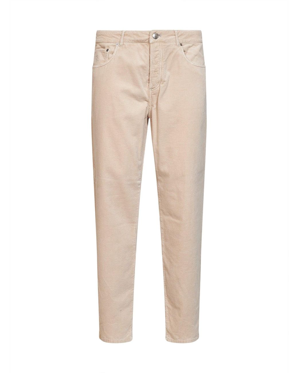 Brunello Cucinelli Natural Sand Garment-Dyed Cotton Corduroy Trousers<Br for men