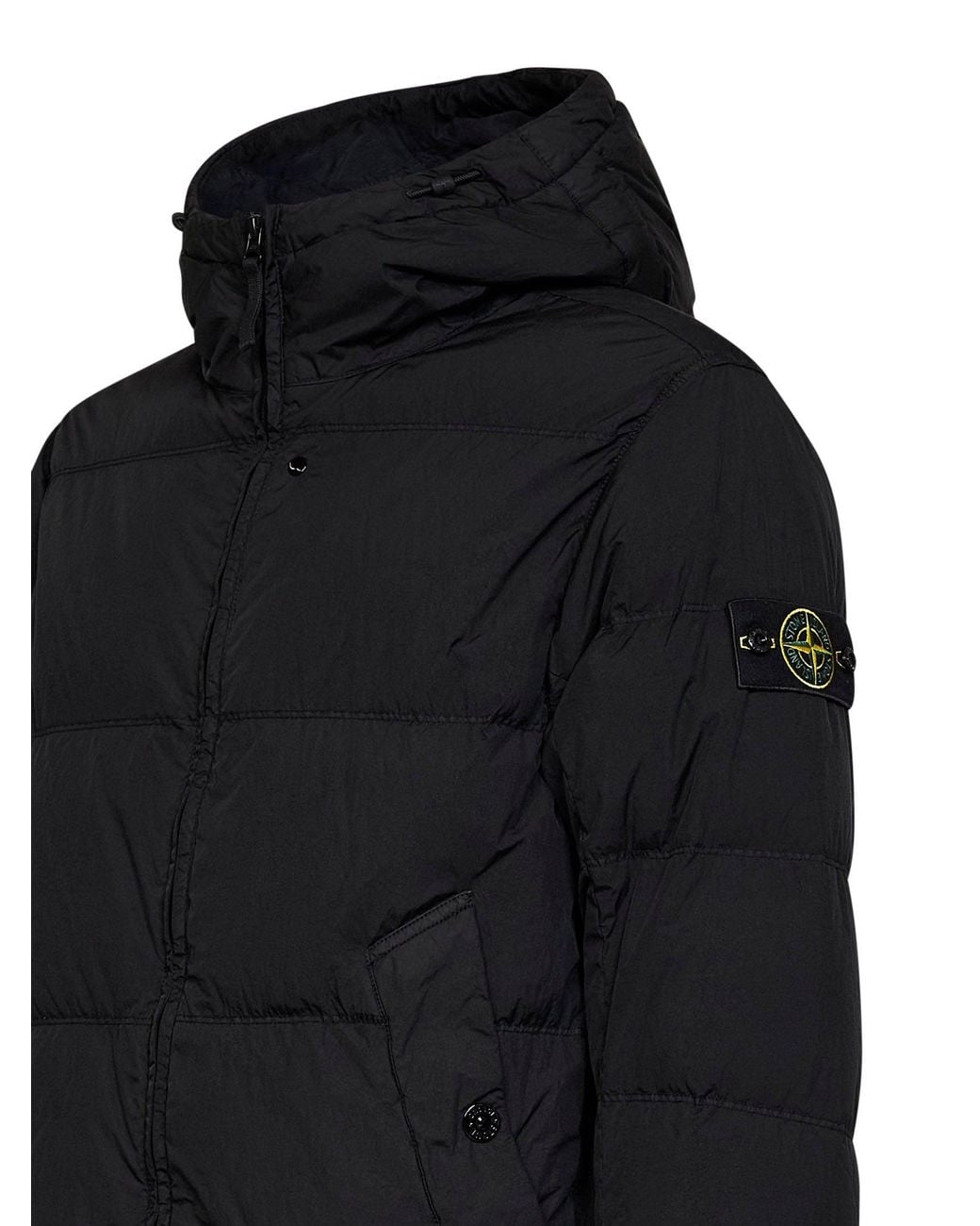 Stone Island Black Crinkle Reps Ny Hooded Down Jacket<Br for men