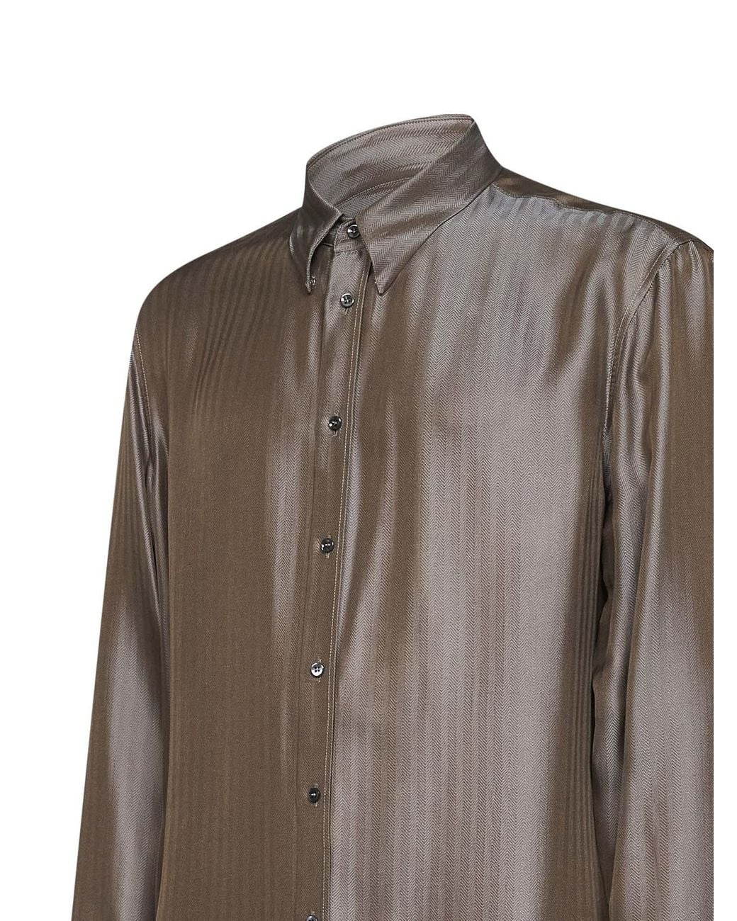 Giorgio Armani Brown Chevron Jacquard Viscose And Silk Shirt for men