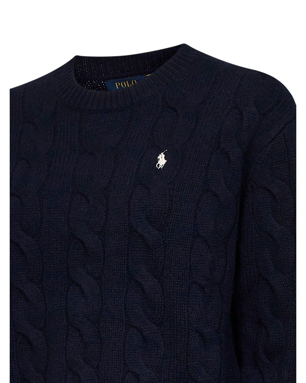 Polo Ralph Lauren Blue Hunter Wool And Cashmere Cable-Knit Crewneck Sweater