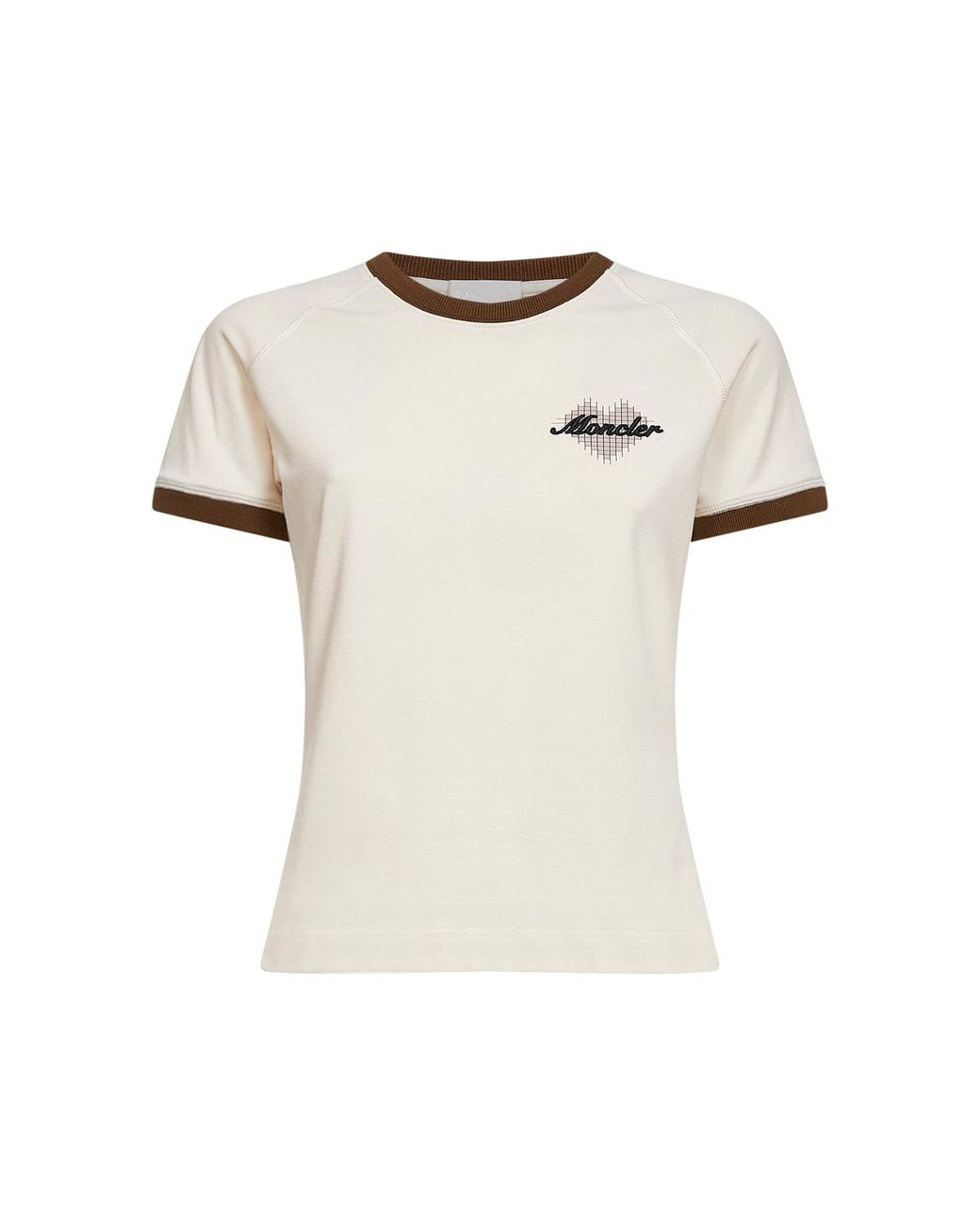 Moncler Natural Light Stretch Jersey Logo And Heart T-Shirt