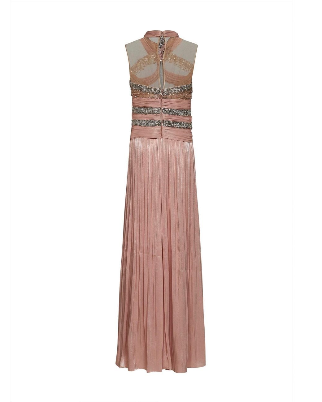 Costarellos Pink Nude Crystal-Embellished Lurex Georgette Avalia Gown