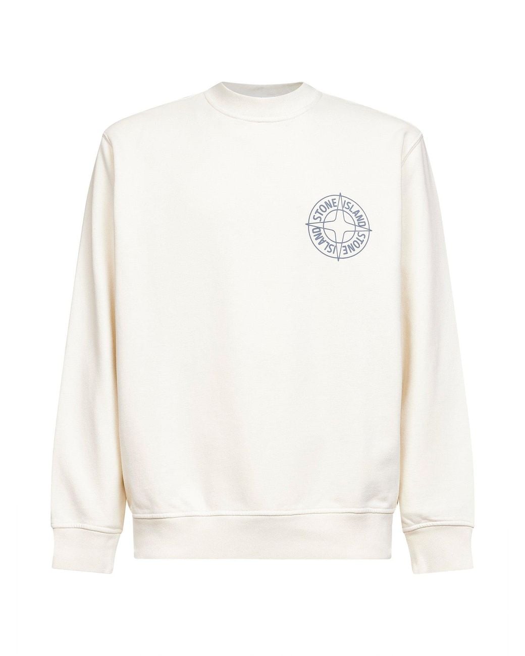 Stone Island White Cotton "Outline Compass" Printed Sweatshirt for men
