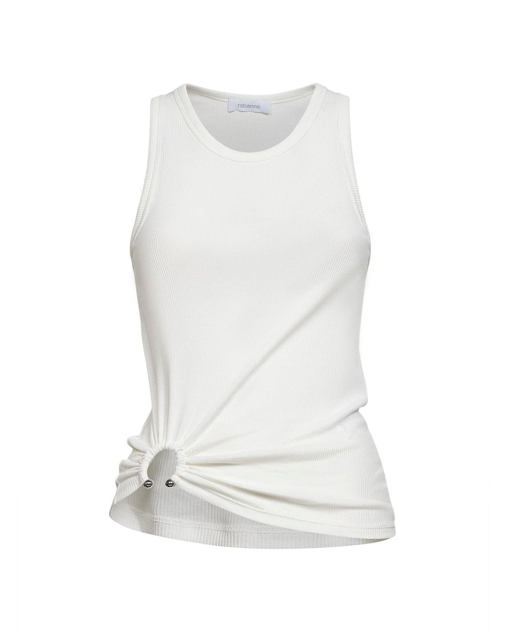 Rabanne White Ribbed Stretch Cotton Tank Top With Piercing