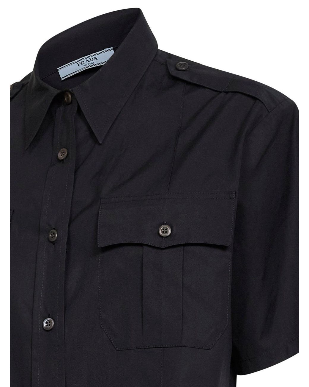 Prada Abbigliamento Black Poplin Short-Sleeved Shirt
