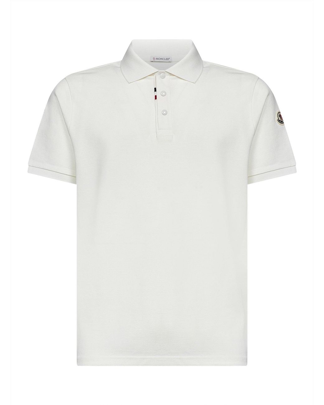 Moncler White Natural Cotton Piqué Polo Shirt With Logo for men