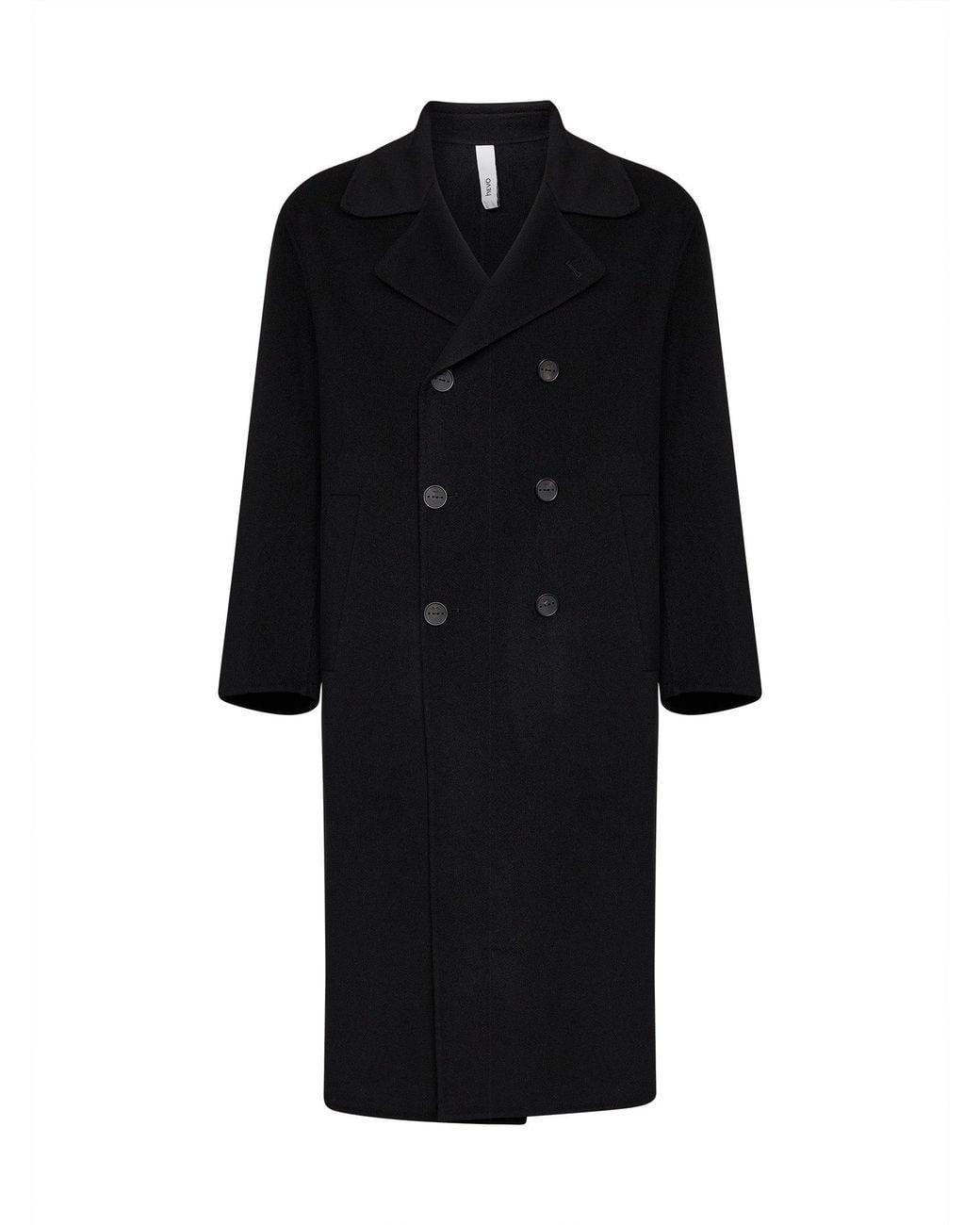 Hevò Black Double Wool Erchie Double-Breasted Coat for men