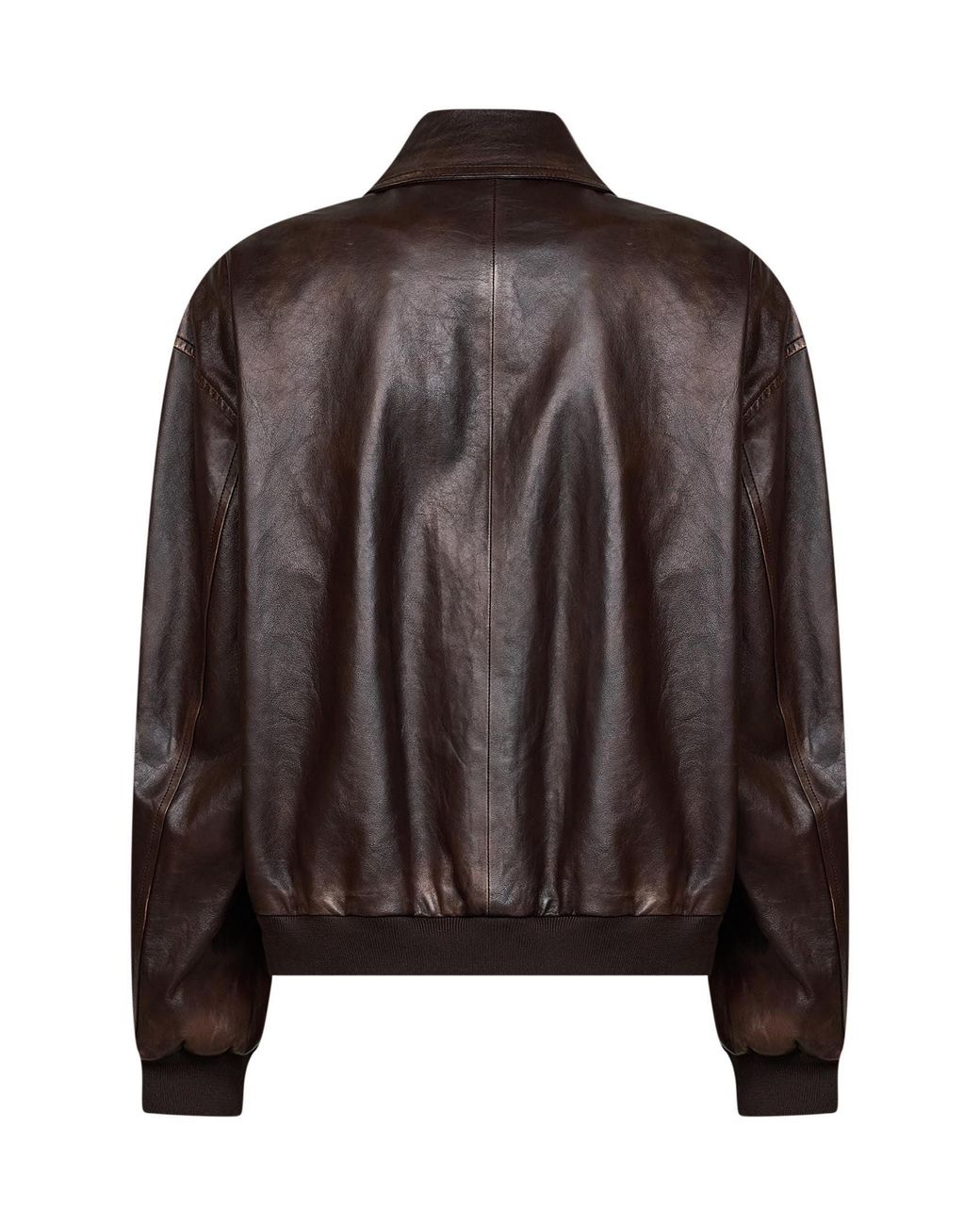 Prada Abbigliamento Brown Dark Vintage-Effect Nappa Leather Blouson