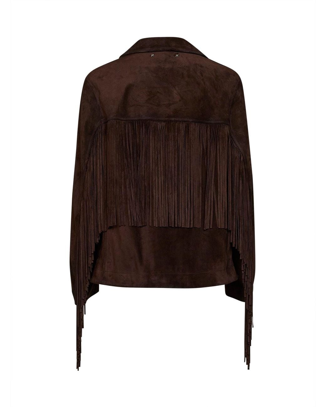 Golden Goose Deluxe Brand Brown Waxed Calfskin Leather Fringe Jacket