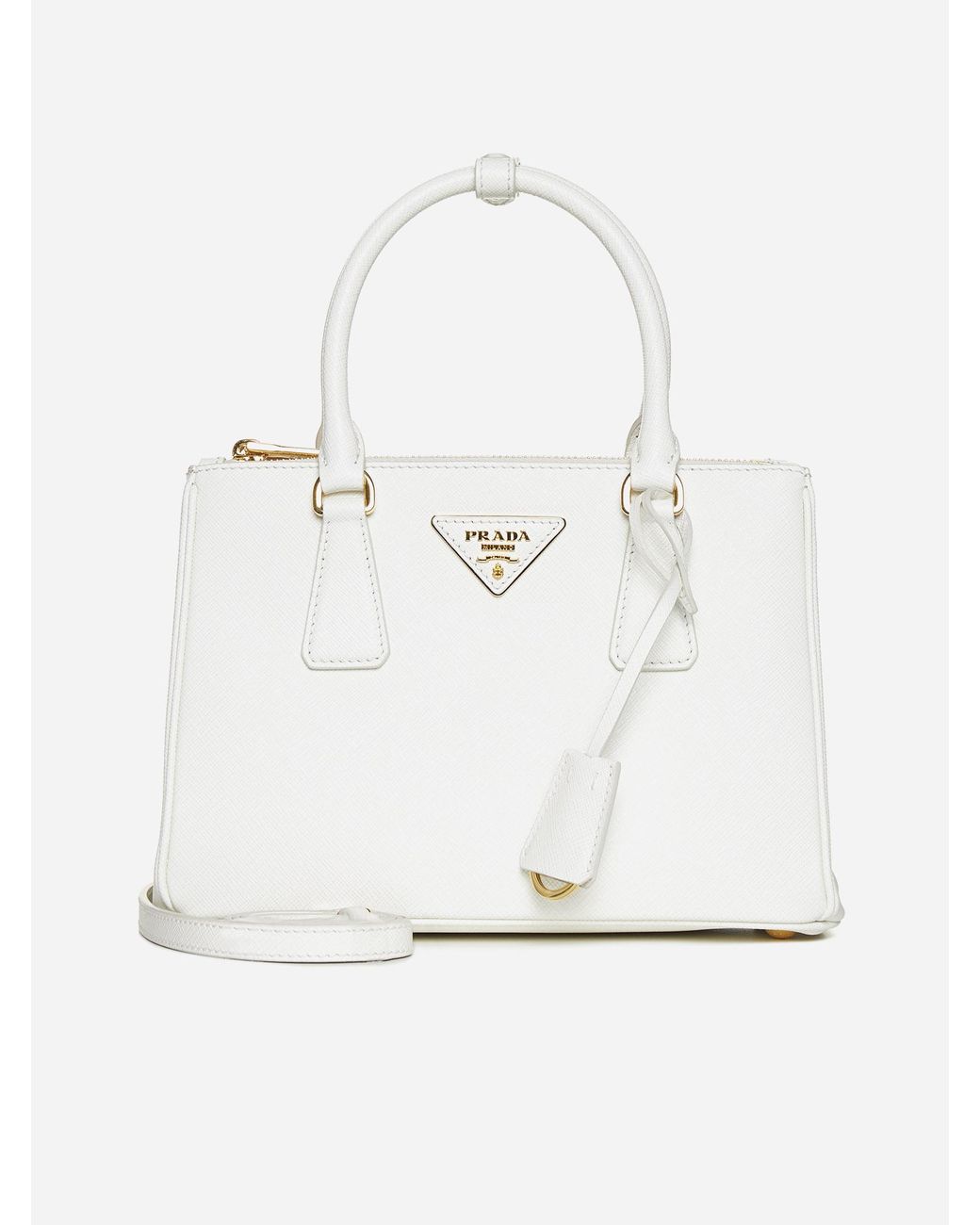 Prada Galleria Mini Saffiano Leather Bag in White | Lyst