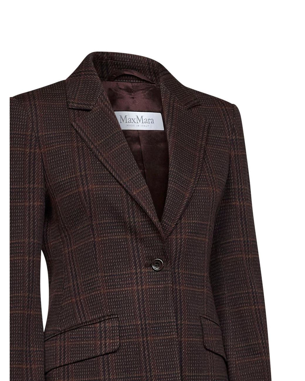 Max Mara Brown Burgundy Prince Of Wales Check Mxmabate Single-Breasted Jacket
