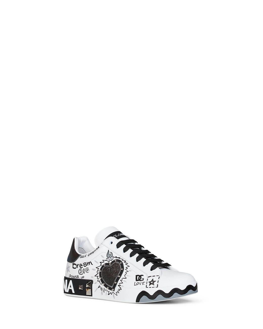 Dolce & Gabbana White Dolce & Gabbana Hand-Painted Leather Portofino Low-Top Sneakers for men