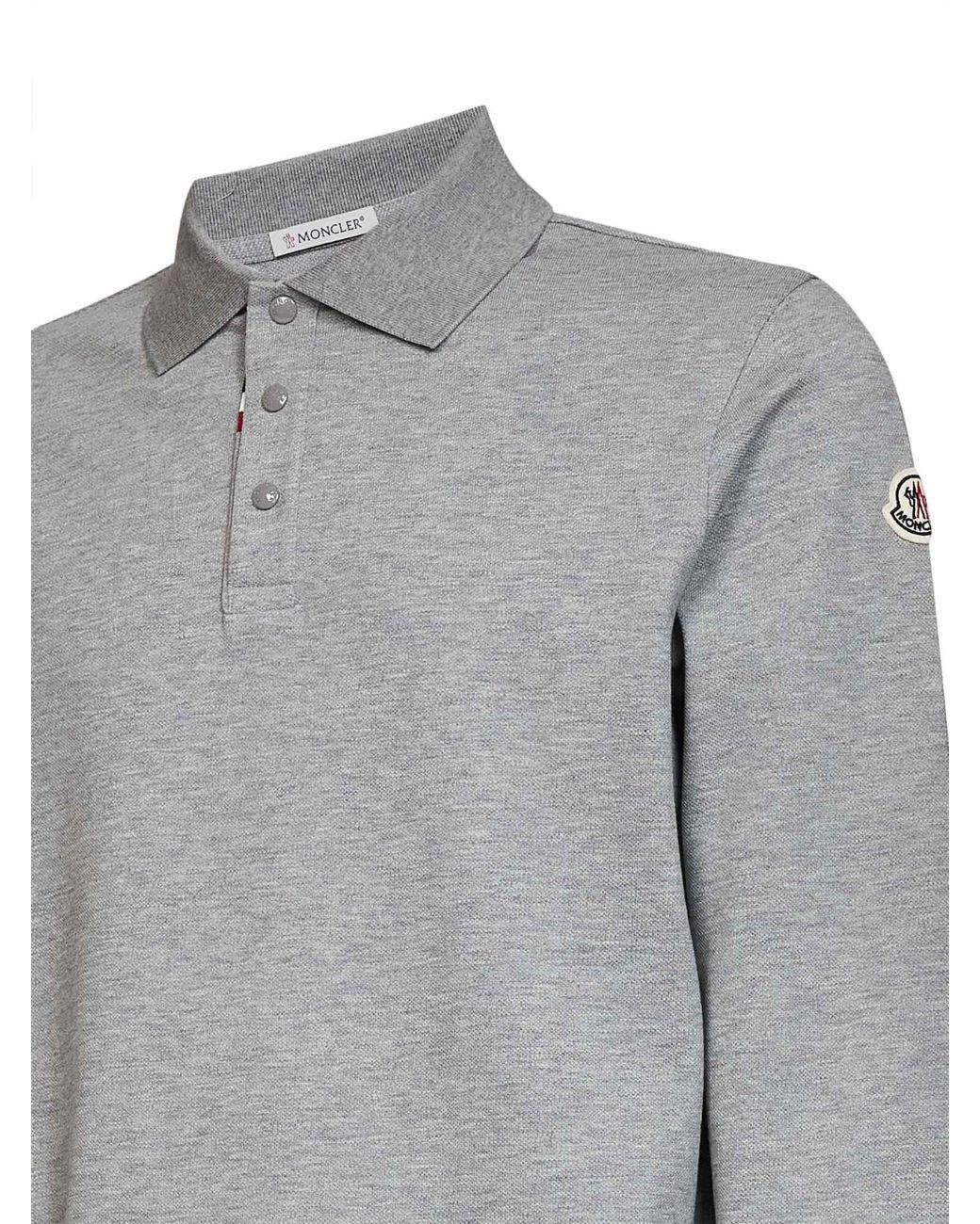 Moncler Gray Charcoal Cotton Piqué Long-Sleeved Polo Shirt With Logo for men