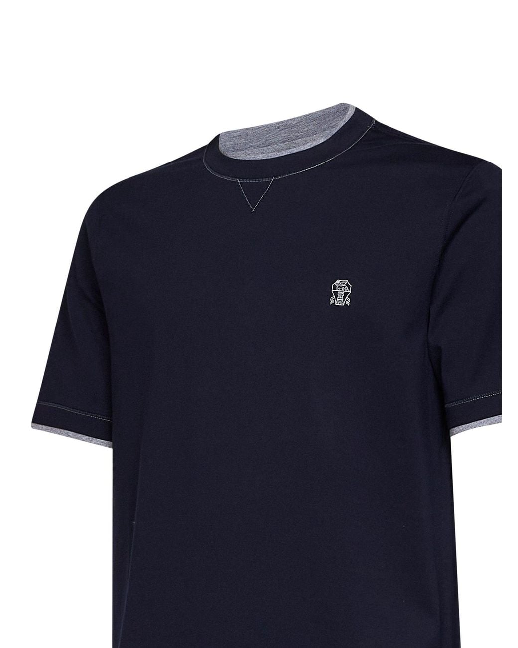 Brunello Cucinelli Blue Cobalt Jersey Faux Layering Logo T-Shirt for men