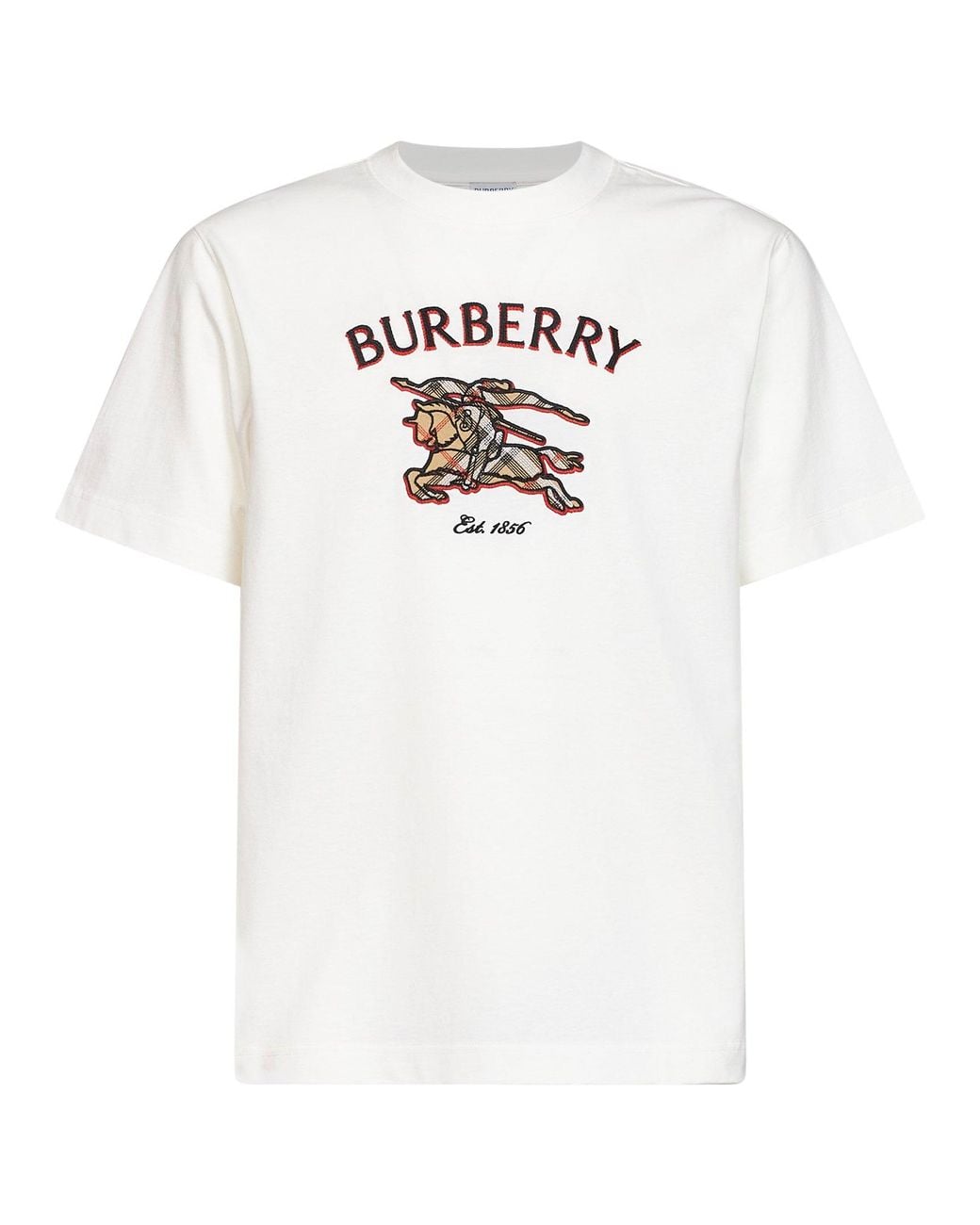 Burberry White Chalk Cotton T-Shirt With Knight Check for men