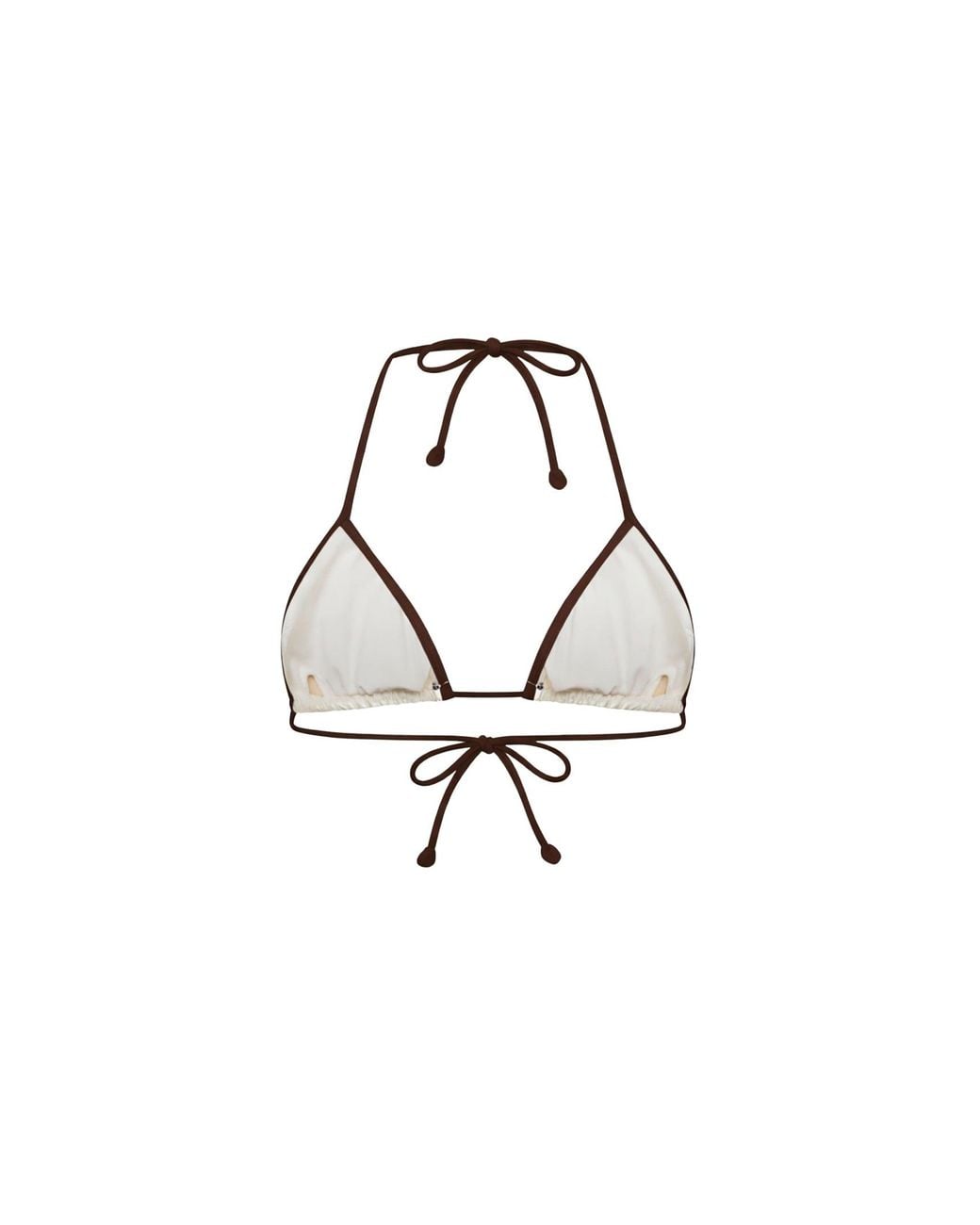 Mc2 Saint Barth Metallic Ivory Lycra Leah String Triangle Bikini Top With Contrasting Trim