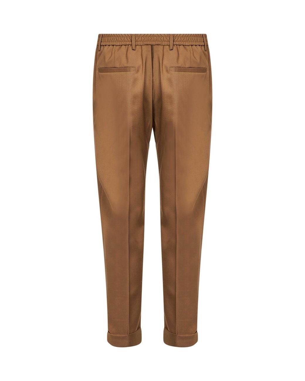 D 40 Brown Safari Stretch Wool Blend Slim Carrot Trousers for men