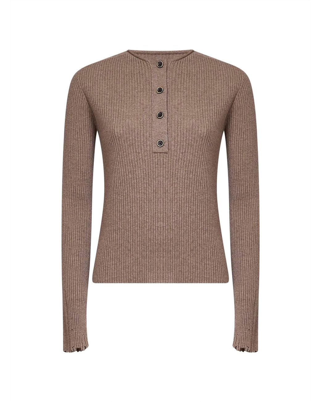 Uma Wang Brown Tan Ribbed Cashmere Knit Henley Top