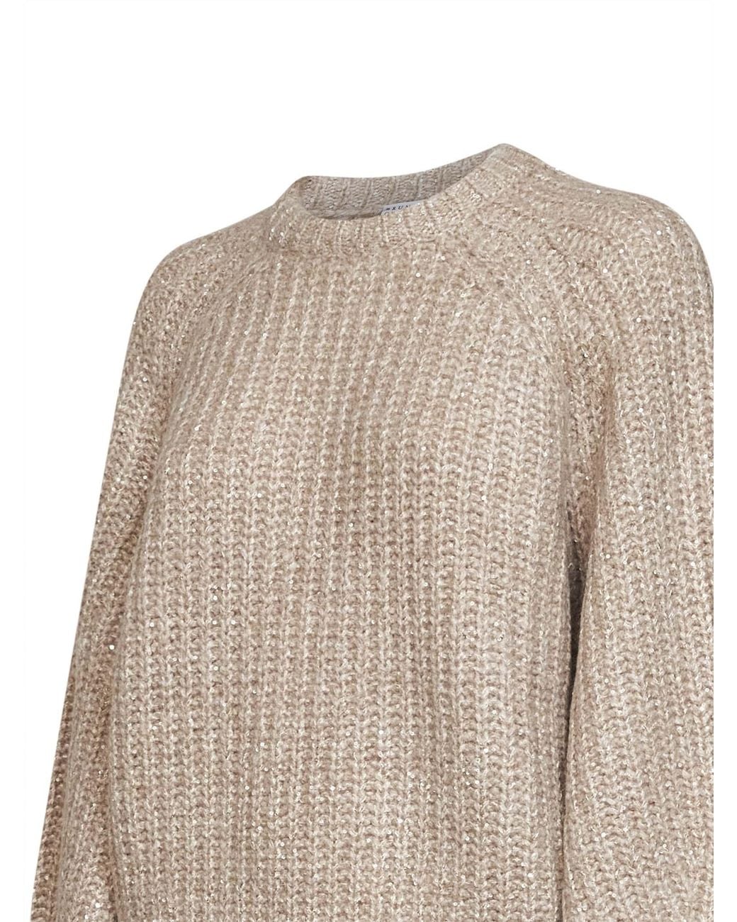 Brunello Cucinelli Natural Sequin-Embellished Cashmere-Blend Knit Crewneck Sweater