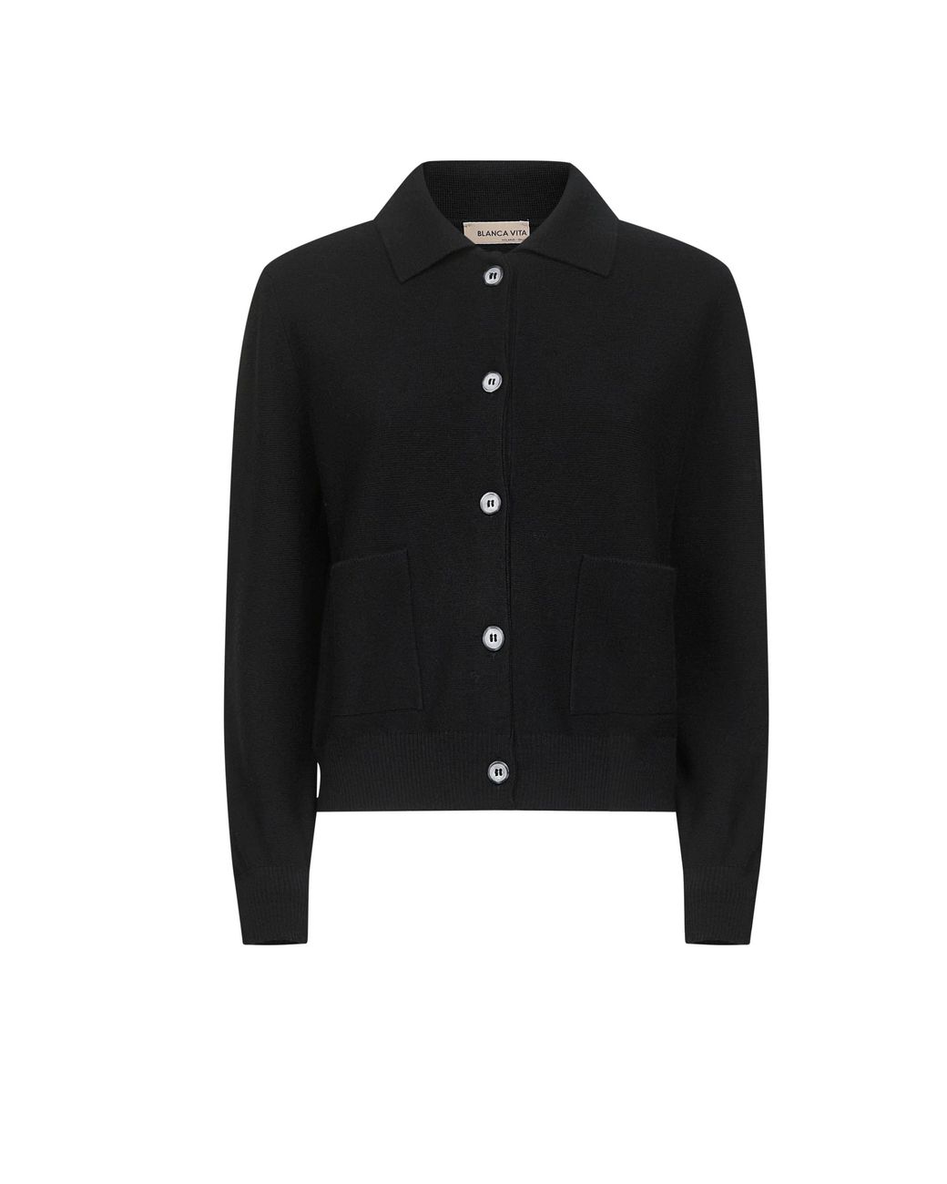 Blanca Vita Black Virgin Wool Knit Cardigan