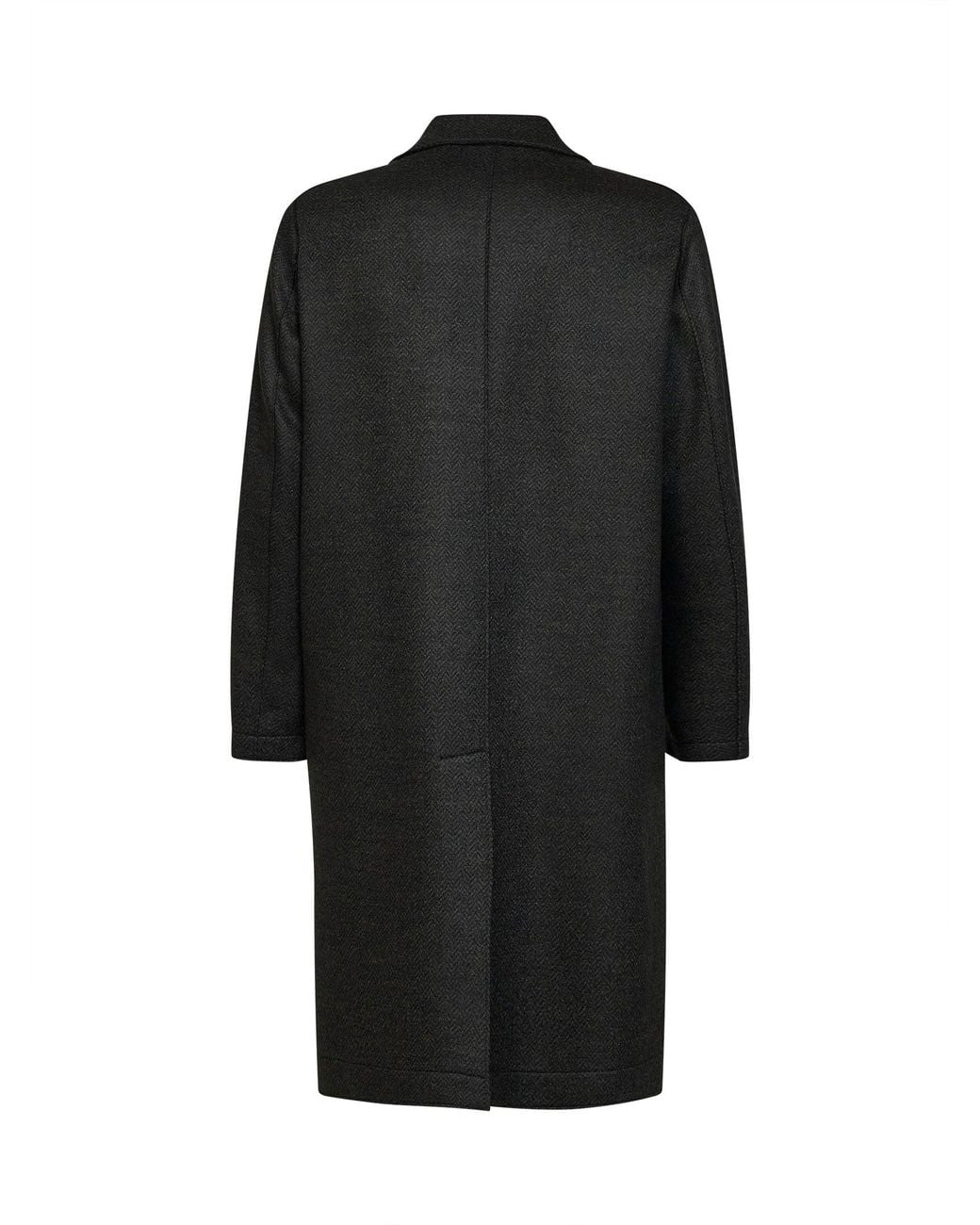 Harris Wharf London Black Moss Herringbone Wool Jacquard Single-Breasted Coat for men