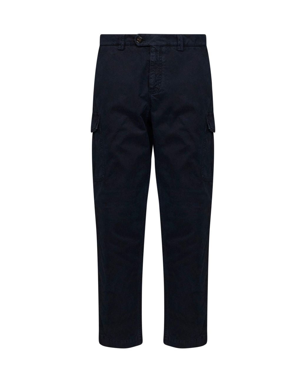 Brunello Cucinelli Blue Peached Cotton Gabardine Cargo Trousers for men