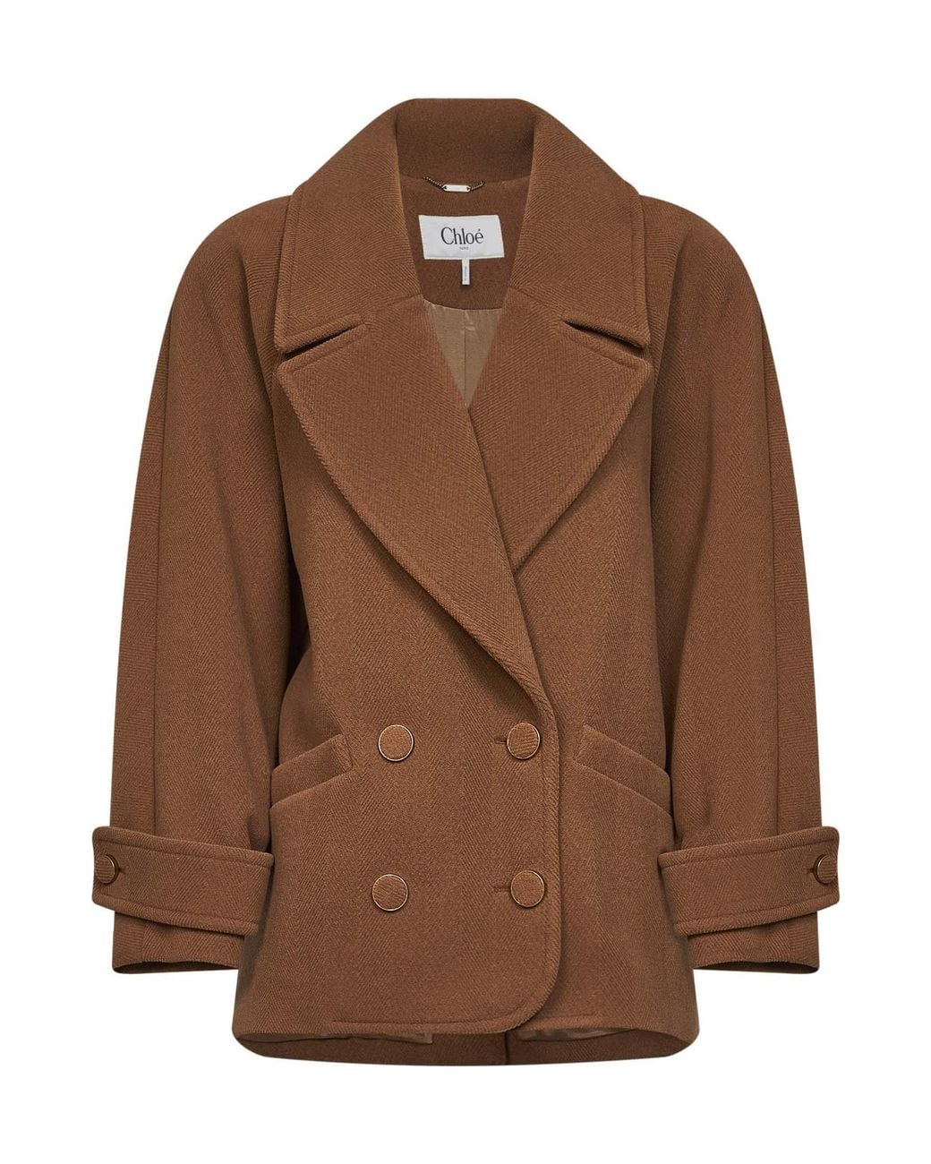 Chloé Brown Dusty Herringbone Wool Short Coat
