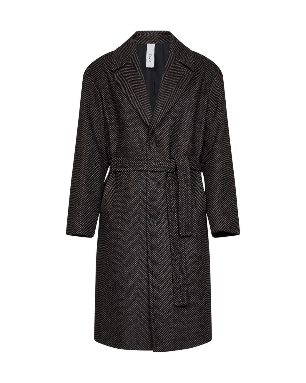 Hevò Black And Taupe Herringbone Wool-Blend Ostuni Single-Breasted Belted Coat for men