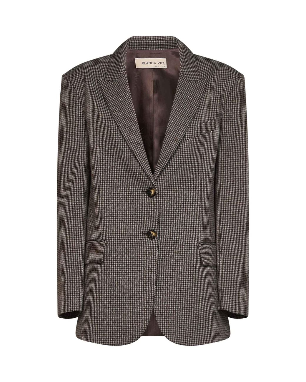 Blanca Vita Brown Dark Houndstooth Viscose Blend Gedesa Single-Breasted Blazer