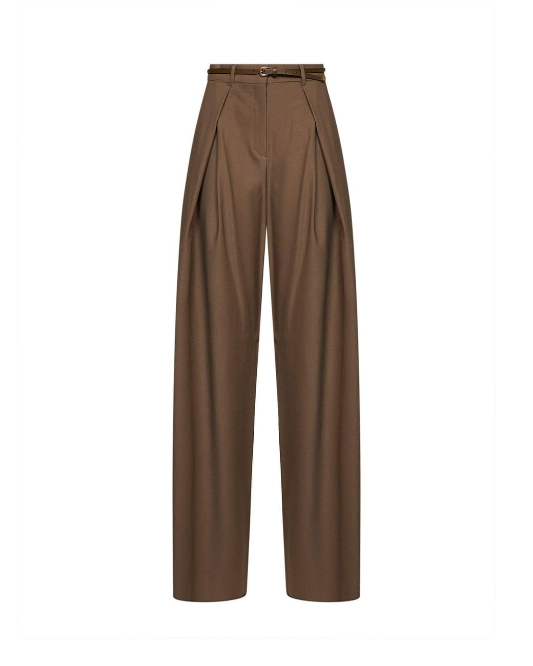 Max Mara Brown Khaki Stretch Twill Mstaere Belted Wide-Leg Trousers for men