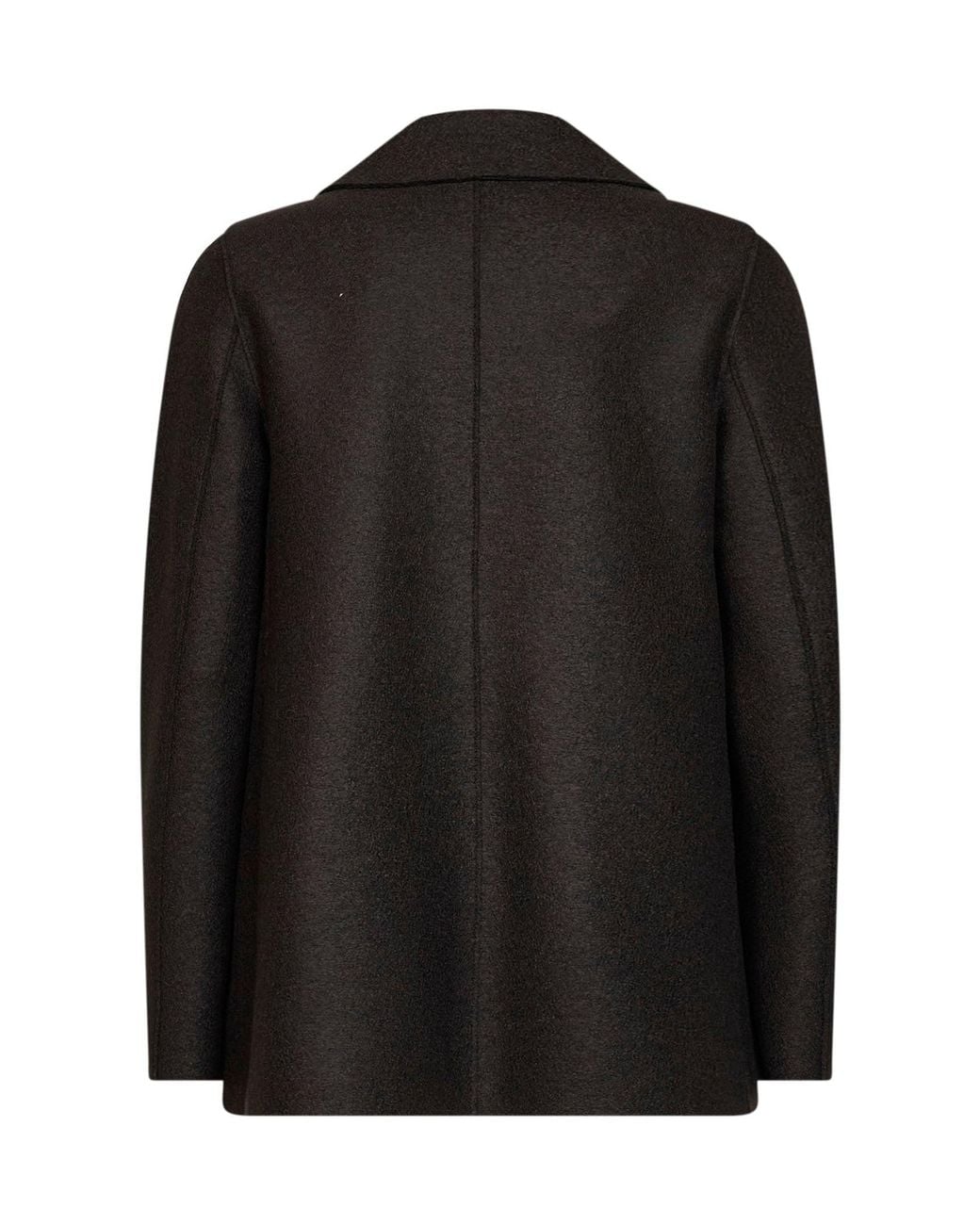 Harris Wharf London Black Dark Felted Wool Double-Breasted Peacoat