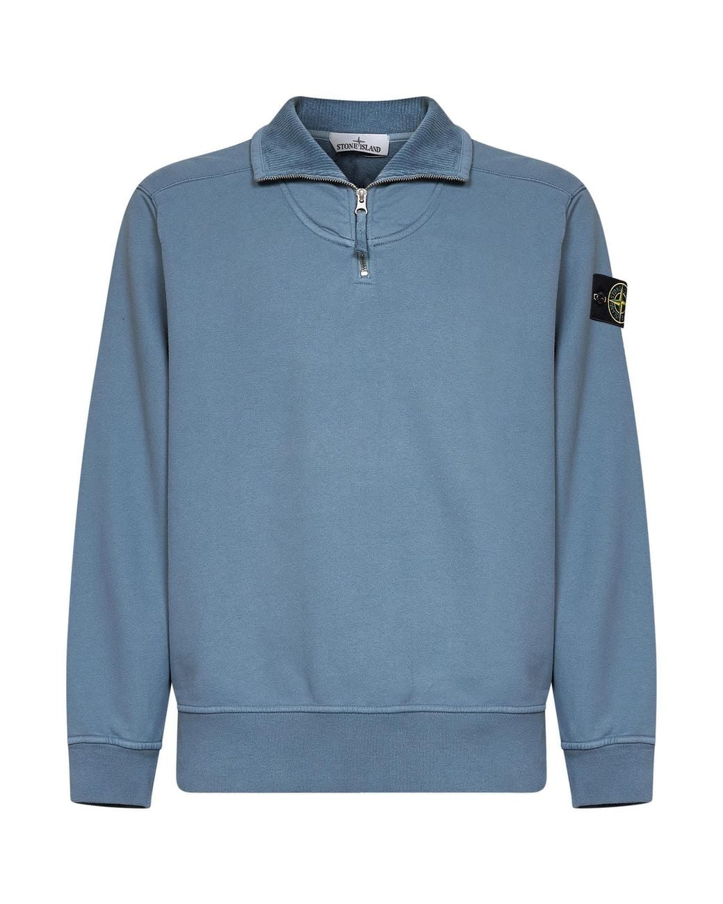 Stone Island Blue Steel Brushed Organic Cotton Half-Zip Sweatshirt for men