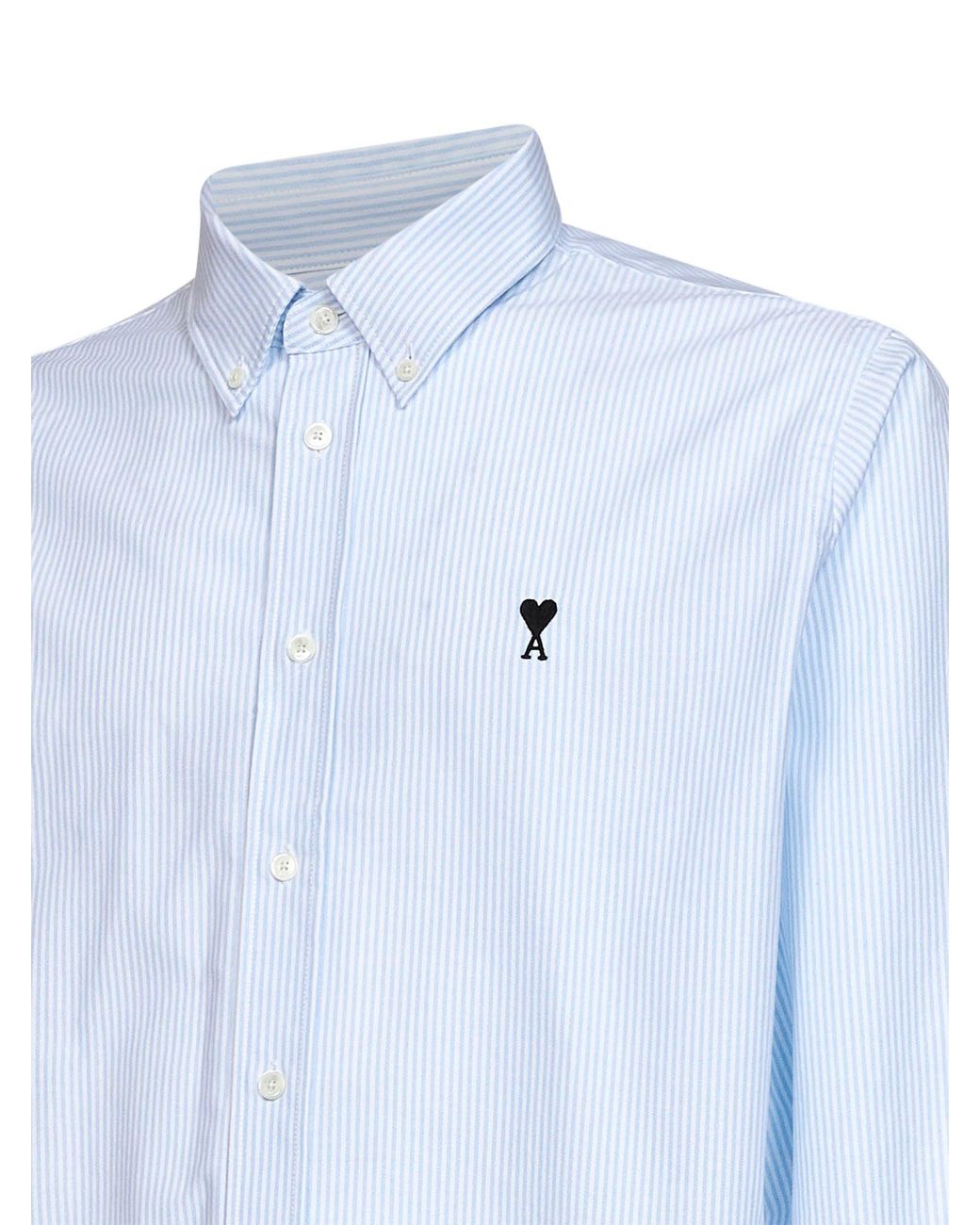 AMI Blue Sky And Striped Cotton Ami De Coeur Shirt for men
