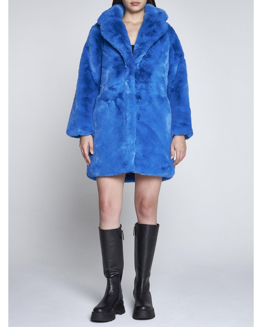 Apparis Stella Faux Fur Coat in Blue | Lyst