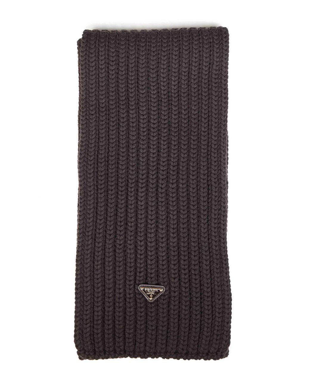 Prada Brown Wool Knit Scarf With Triangle Logo