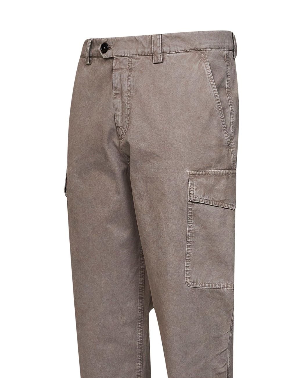 Brunello Cucinelli Gray Granite Color Peached Cotton Gabardine Cargo Trousers for men