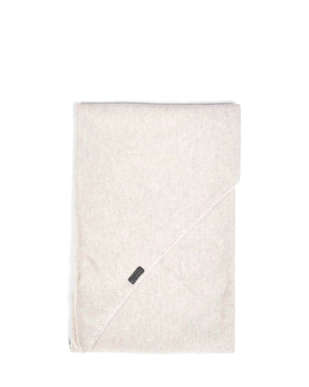 Brunello Cucinelli White Cashmere Large Scarf With Monili
