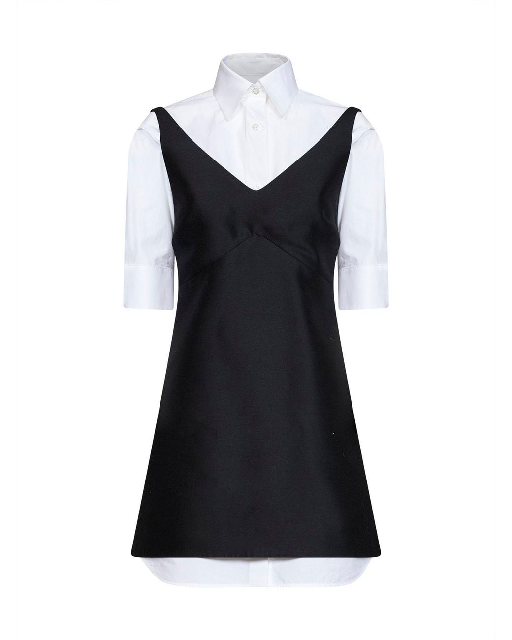 Balenciaga Black Wool And Silk Blend Mini Hybrid Shirt Dress